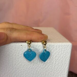 LV gold and Blue Heart Earrings